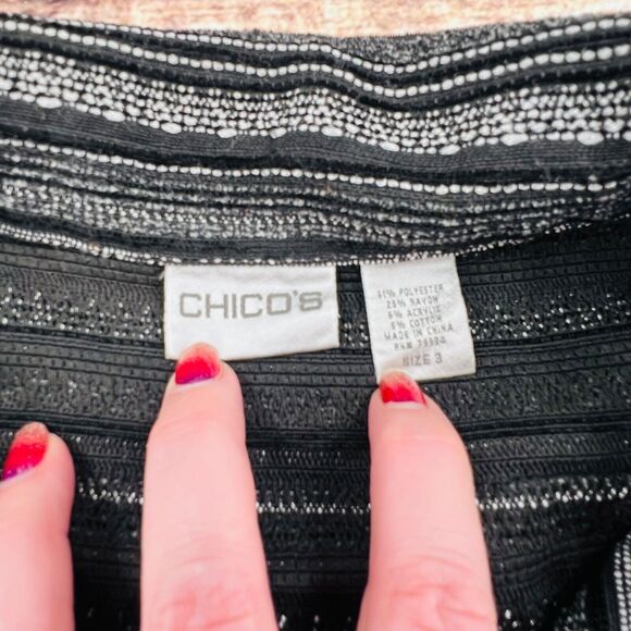 Chico's Metallic Woven Button Front Blazer Jacket Black White 3/L 16-18 - Picture 5 of 8